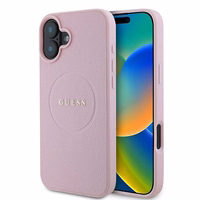 Guess Grained Kuldne Ring MagSafe iPhone 16 Plus Ümbris - Roosa