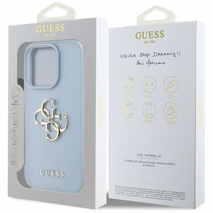 Guess Grained Big 4G Logo Small Classic Logo ümbris jaoks iPhone 16 Pro - sinine