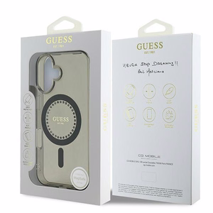 Guess IML Rhinestones MagSafe Чехол iPhone 16 Plus - чёрный