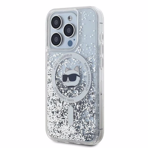 Чехол Karl Lagerfeld Liquid Glitter Choupette Head MagSafe для iPhone 15 Pro Max - прозрачный