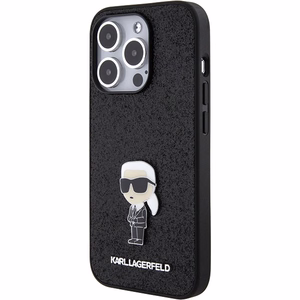 Karl Lagerfeld Glitter Ikonik Logo metallist logoga ümbris iPhone 15 Pro Max must