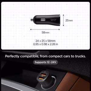 Spigen Essential EV302 30W 2-Port USB-A Car Charger - Must