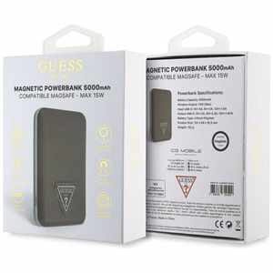 Guess Grained Triangle akupank MagSafe'iga 5000mAh 15W USB-C – pruun