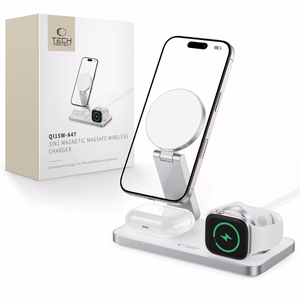Tech-Protect QI15W-A47 MagSafe 3in1 Induktiivne Laadija + USB-C Kaabel - valge