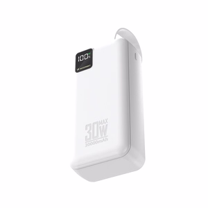 Wozinsky W8-W 30000mAh 30W akupank, 2x USB-A, USB-C, taskulambiga, valge