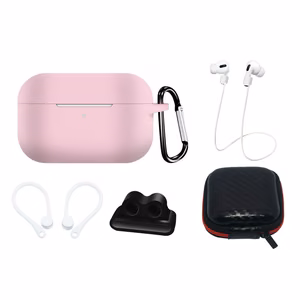 Silicone Case Set for AirPods Pro 2 / AirPods Pro 1 + Case / Ear Hook / Neck Strap / Watch Strap Holder / Carabiner - pink
