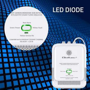 Qoltec 52576 vingugaasi andur | CO detektor | 85dB alarm | LED