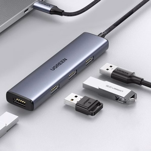 Adapter Ugreen 2-in-1 hõbedane (sisend: Type-C / väljund: 4-USB)