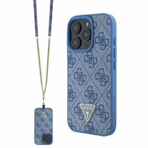 Guess Leather Metal Logo Strass Crossbody Ümbris jaoks iPhone 16 Pro - Sinine