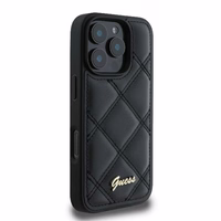 Guess Quilted Metal Logo iPhone 16 Pro Ümbris - Must