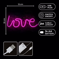 Neon LED Light LOVE roosa Bat + USB FLNE05 Forever Light