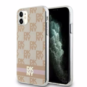 DKNY IML Checkered Mono Pattern & Printed Stripes MagSafe ümbris jaoks iPhone 11 / Xr - roosa
