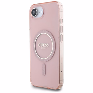 Guess IML Glitter Circle MagSafe ümbris jaoks iPhone 16e - roosa