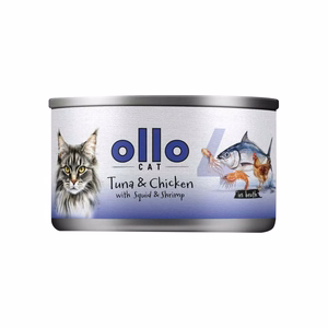 Ollo Cat No. 4 – влажный корм для кошек с тунцом, курицей, кальмаром и креветками в бульоне, 70 г