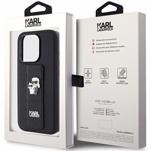 Karl Lagerfeld Gripstand Saffiano Karl&Choupette Pins чехол для iPhone 15 Pro Max - чёрный