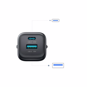 Joyroom JR-TG7 33W USB-A + USB-C seinalaadija 60W USB-C - USB-C 1m kaabliga must