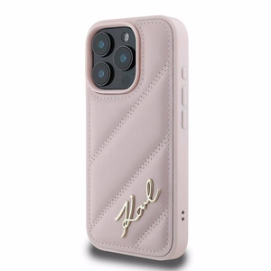 Karl Lagerfeld Quilted Signature iPhone 16 Pro Max Ümbris - Roosa