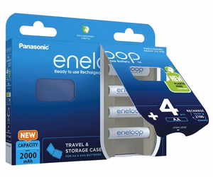 Laetavad patareid PANASONIC ENELOOP AA 2000 mAh 4 tk + ümbris (BK-3MCDE/4CP+CASE)