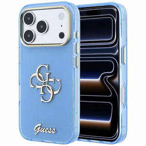 Guess IML 4G Script Metal ümbris seadmele iPhone 18 Pro Max / 17 Pro Max – helesinine