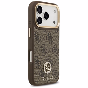 Guess 4G Strass Logo & Big Strap Metal Buttons MagSafe Ümbris jaoks iPhone 17 Pro - Brown