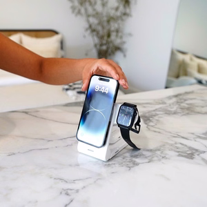 STM ChargeTree MAG kaasaskantav kolm-ühes juhtmevaba laadimisjaam iPhone'ile, Apple Watchile ja AirPodsidele, MagSafe'iga ühilduv, valge