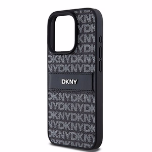 DKNY Leather Mono Stripe & Metal Logo чехол для iPhone 15 Pro Max - чёрный