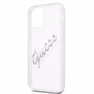 Guess GUHCP12MKTRSVSI iPhone 12/12 Pro 6.1" Läbipaistev kõvakaane Vintage Script Silver