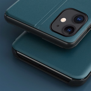 Eco Leather View Case elegantne raamaturiiuli tüüpi ümbris koos jalutusalusega iPhone 13 Pro Maxile roheline