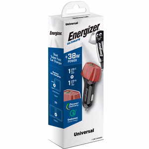 Energizer Ultimate D38WO autolaadija, USB-C + USB-A, 38 W PD + QC 3,0, pähklipuu mustriga