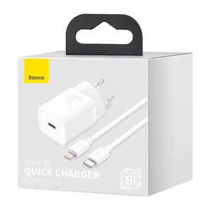BASEUS Laadija Type C + Kaabel Type C to Lightning PD QC3.0 3A 20W TZCCSUP-B02/CCCJGCE-D valge