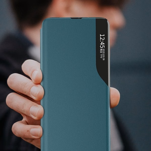 Eco Leather View Case elegantne raamaturiiuli tüüpi ümbris koos jalutusalusega Samsung Galaxy A72 4G roheline