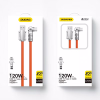 USB Kaabel Dudao "L24AC" (180' corner) Oranž "Type-C" 100cm (up to 120W)
