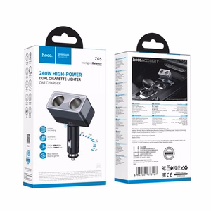 Nutikas dual sigaretisüütaja Autolaadija Hoco 2 lighter pordid max 240W/24V Z65 must