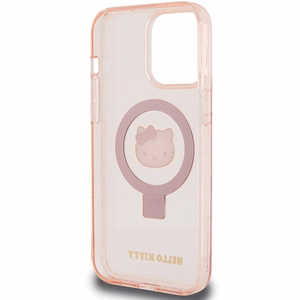 Hello Kitty Ring Stand Glitter Electrop Logo MagSafe Ümbris jaoks iPhone 15 Pro Max - Roosa