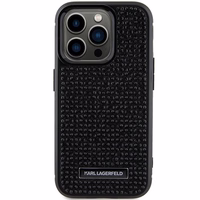 Karl Lagerfeld Rhinestone Logo Metal Plate ümbris jaoks iPhone 15 Pro - must