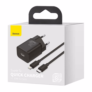 Baseus Super Si 20W USB-C laadija + USB-C – Lightning kaabel 1 m, must