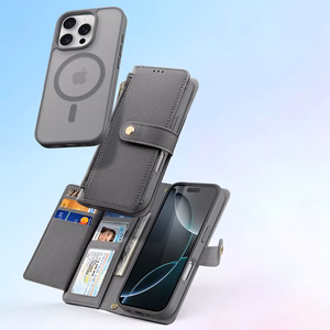 Dux Ducis Lawa Leather Ümbris jaoks iPhone 16 Pro Max with Detachable Magnetic Wallet - Hall