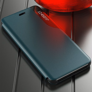 Eco Leather View Case elegantne raamaturiiuli tüüpi ümbris koos jalutusalusega iPhone 13 Pro Maxile sinine