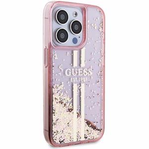 GUESS ümbris jaoks IPHONE 15 Pro GUHCP15LLFCSEGP (Liquid Glitter kuldne Stripes) roosa