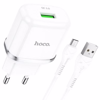 Phone Laadija Hoco USB A QC3.0 3A 18W + Kaabel USB A to Micro USB N3 valge