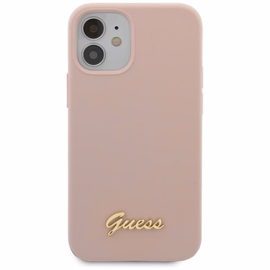Guess GUHCP12SLSLMGLP iPhone 12 mini 5.4" светло-розовый/светло-розовый жёсткий чехол Silicone Script Gold Logo