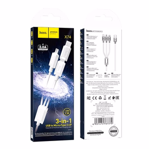 Kaabel 3in1 USB A to Lightning / Micro USB / USB C Hoco 2A 1 m X74 valge
