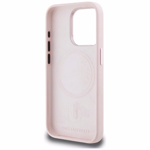KARL LAGERFELD ümbris jaoks IPHONE 15 Pro compatible with MagSafe KLHMP15LSCMKMPCP (Silicone Initial Metal Logo) roosa