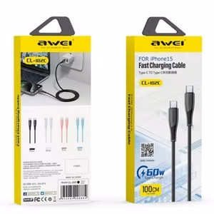 USB kaabel Awei CL-182C USB-C to USB-C 1.0m valge