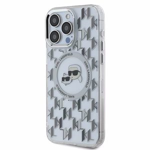 Karl Lagerfeld IML Monogram Karl & Choupette Head MagSafe iPhone 15 Pro Ümbris - Clear