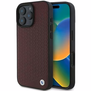 BMW Sign Leather Diamond Metal Logo MagSafe Ümbris jaoks iPhone 16 Pro Max - punane