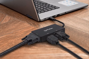 Manhattan USB-C dokk/jaotur DVI-I, HDMI ja VGA pordiga, must