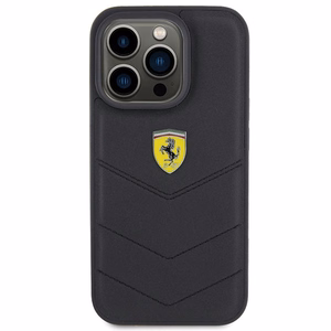 Ferrari Quilted Metal Logo ümbris jaoks iPhone 15 Pro - must