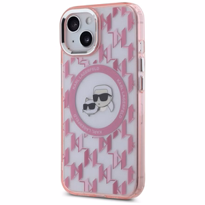 Karl Lagerfeld IML Monogram Karl & Choupette Head MagSafe iPhone 15 Ümbris - roosa