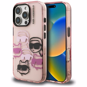 Karl Lagerfeld IML Multi K&C Head Pattern Ümbris jaoks iPhone 16 Pro Max - Roosa